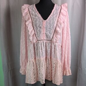 POL Pink Tiered Ruffled Long Sleeve Blouse. NWOT.
